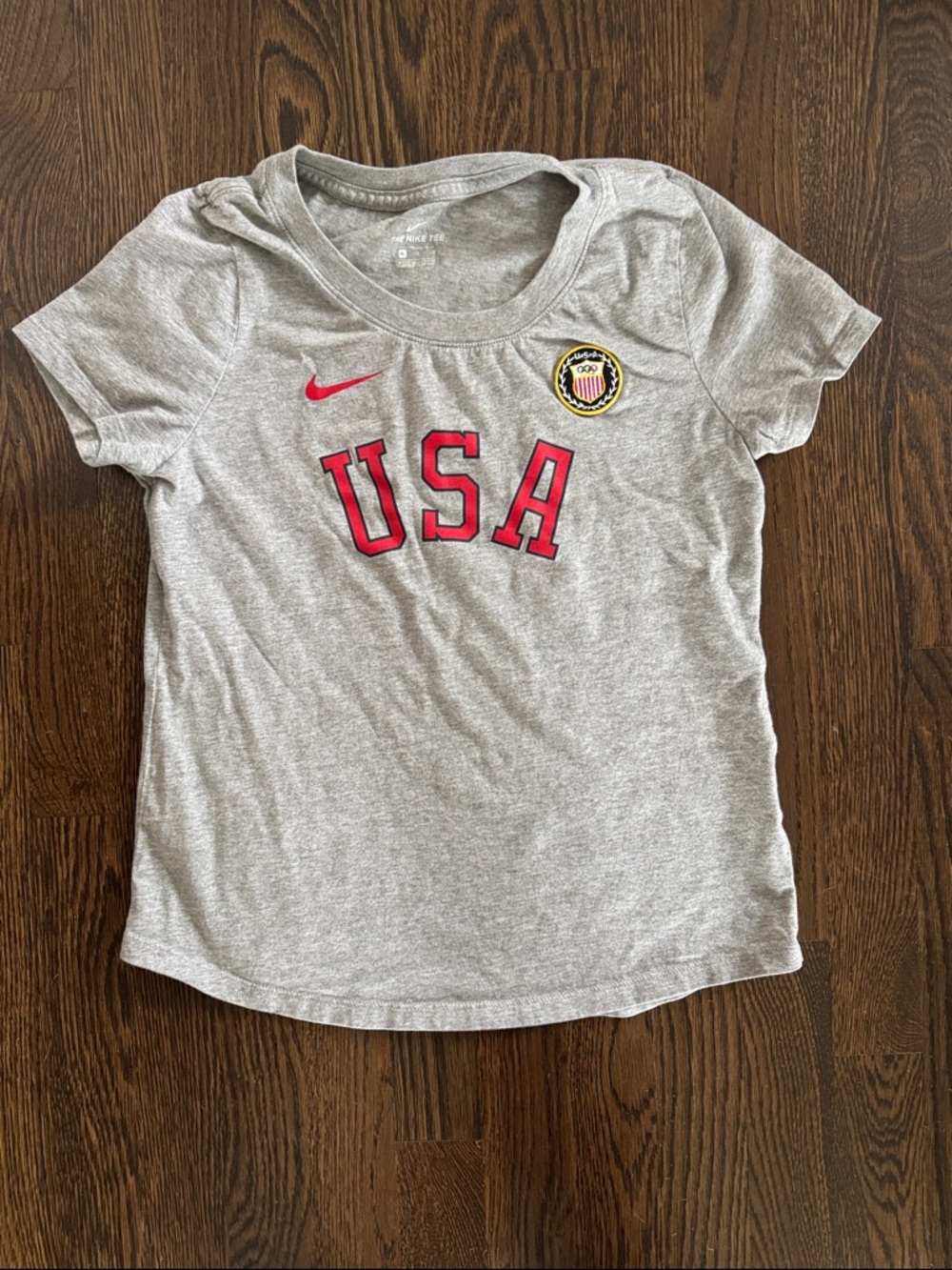 Nike Grey Team USA Tee with Red USA Lettering and Patch
